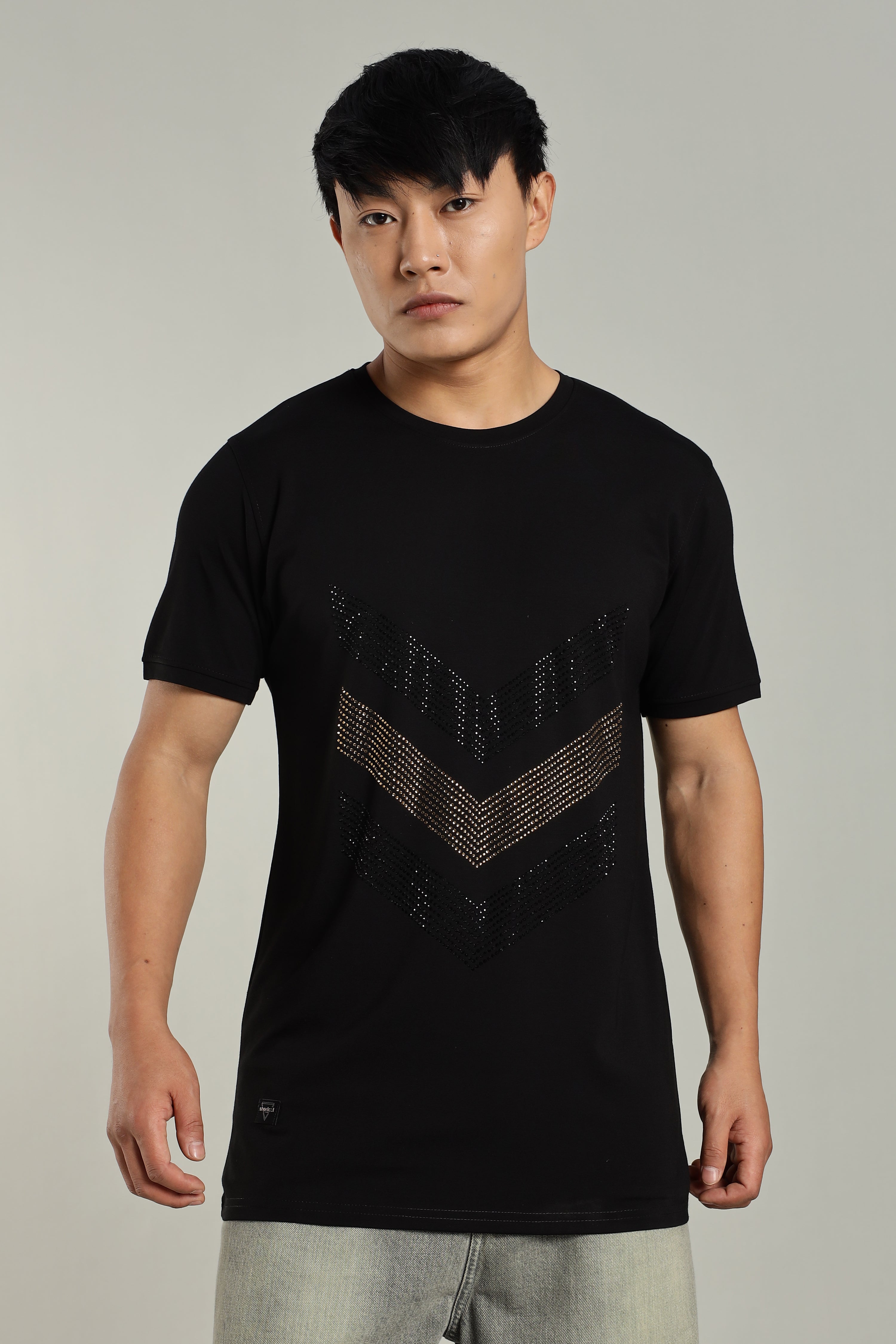 Misc Black Partywear T-Shirt with Diamond Arrow Design